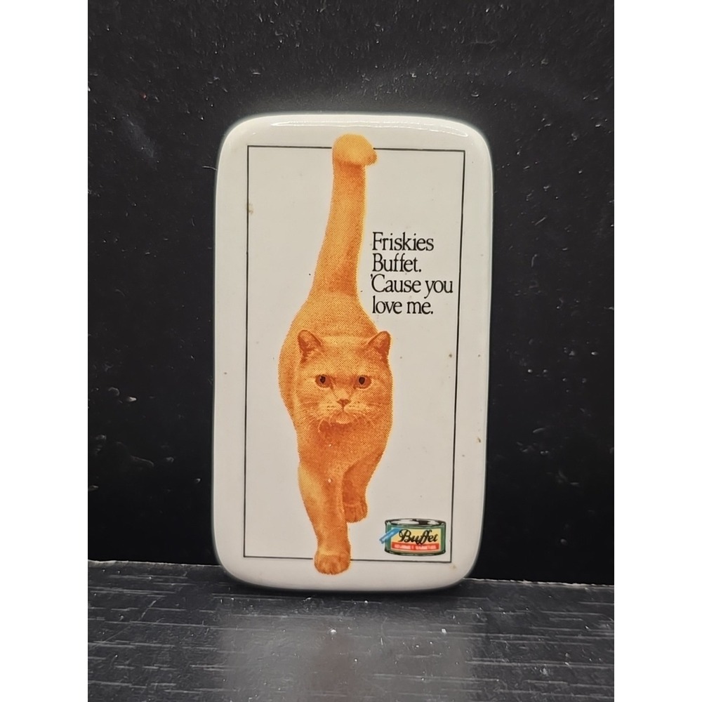 Friskies Buffet Magnet Orange Cat Advertising‎ Ceramic Refrigerator 1986